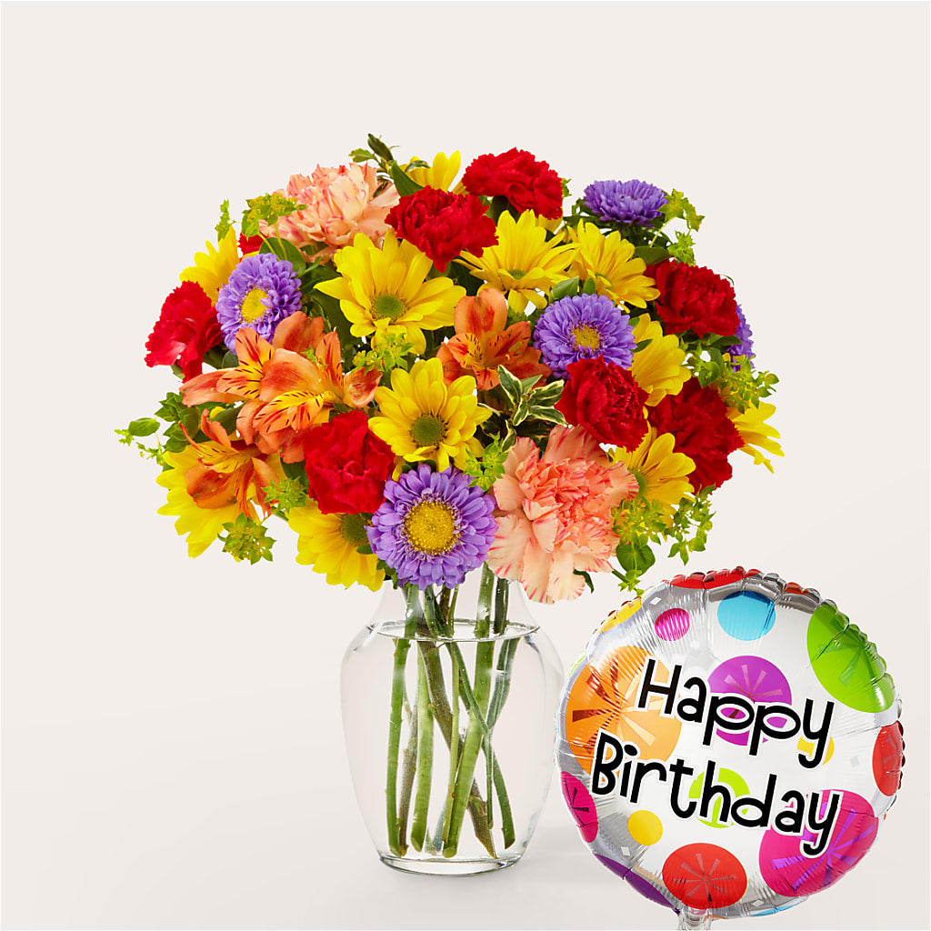 Kaleidoscope Bouquet with Birthday Balloon – FELTY-ROLAND FLORIST & PLANT INC, Elizabethton TN